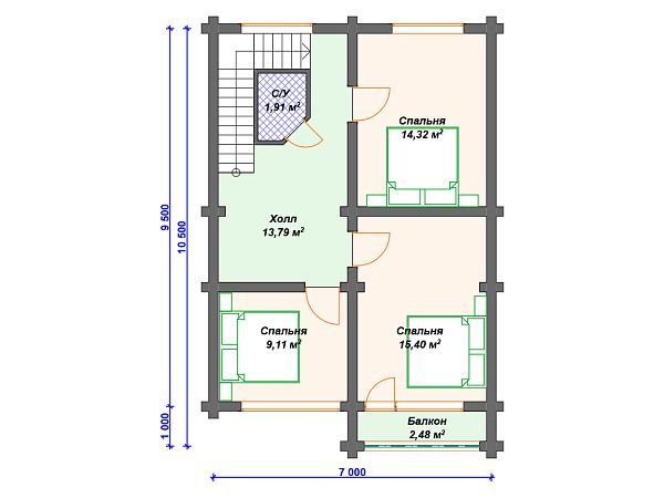 Проект деревянного дома из бревна 9 на 11 м с террасой S4-136 (ДО-020)