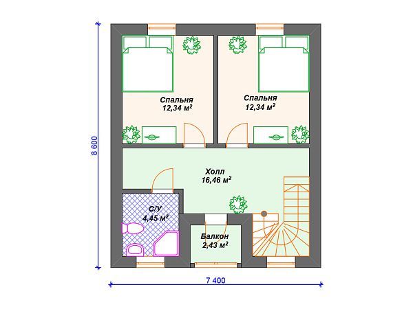 Проект каменного дома с мансардой S4-96 (К-201)