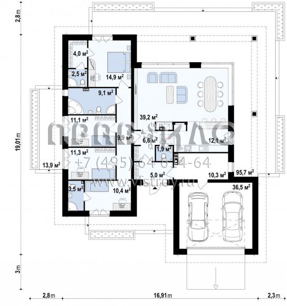 Проект красивого дома с большим гаражом и просторной террасой S3-186-5(Z378)