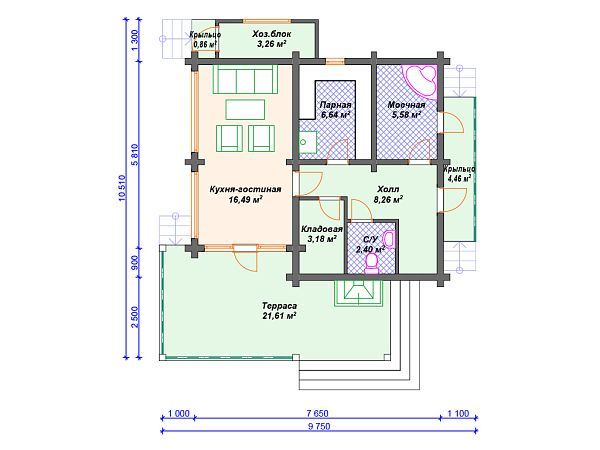 Проект деревянной бани SB4-73 (Б-060)