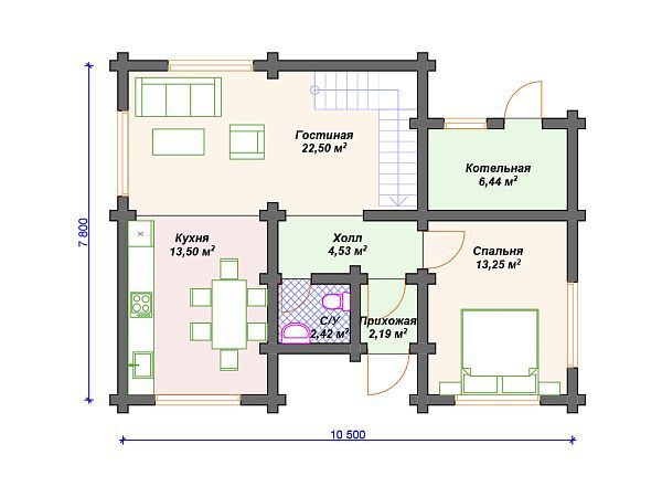 Проект деревянного дома из бревна 8 на 10 м с мансардой S4-141 (ДО-036)