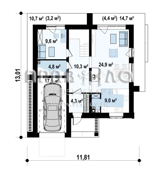 Проект двухуровневого дома с односкатной крышей S3-141 (Z392)
