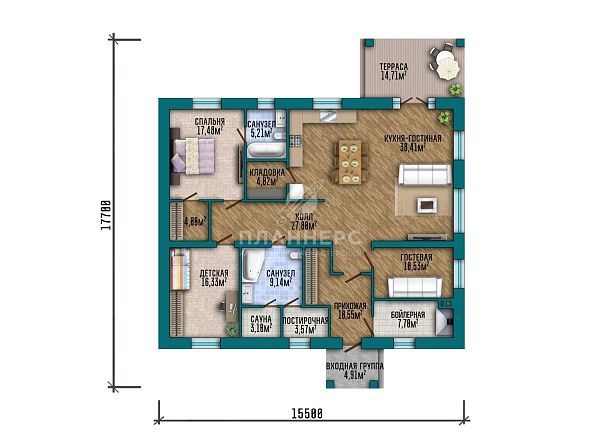 Проект с фасадом из красного кирпича и террасой S2-129 (572-129-1)