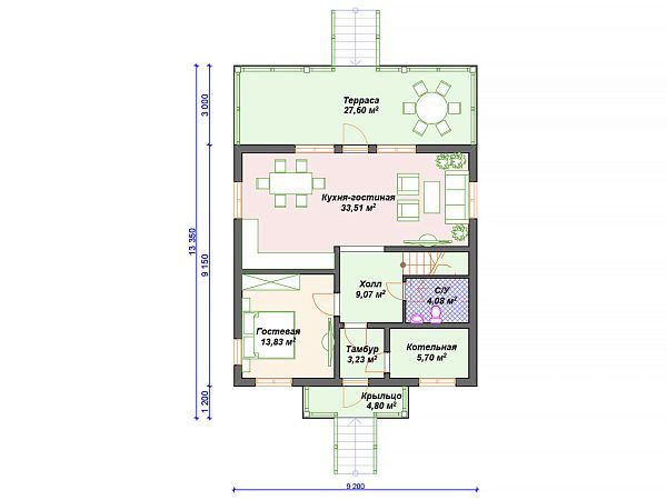 Проект каменного дома с 3 спальнями S4-172 (К-272)