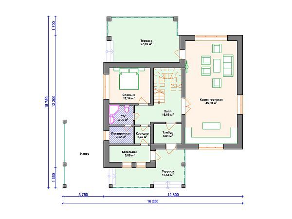 Проект каменного дома с навесом для машины S4-247 (К-163)