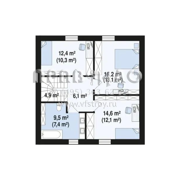 Проект мансардного дома с комнатой на первом этаже S3-123 (Z580)