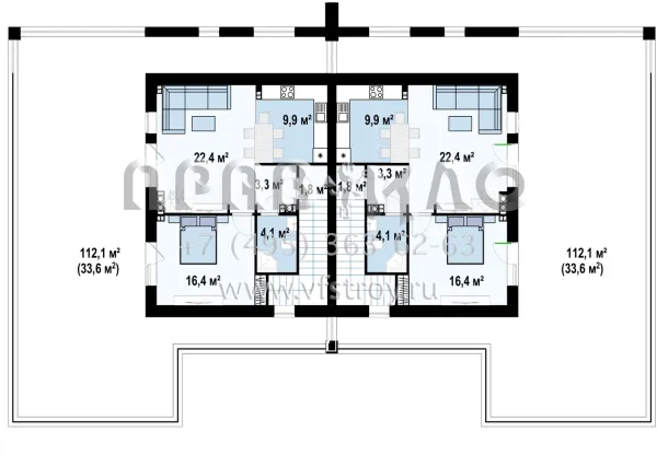 Проект современного загородного дуплекса для семьи S3-192-4 (ZB16)