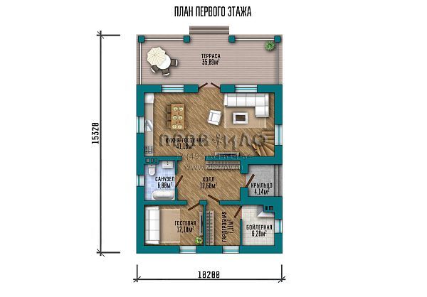 Проект дома с большой террасой и роскошным балконом на мансарде S2-229 (232-229-1М)