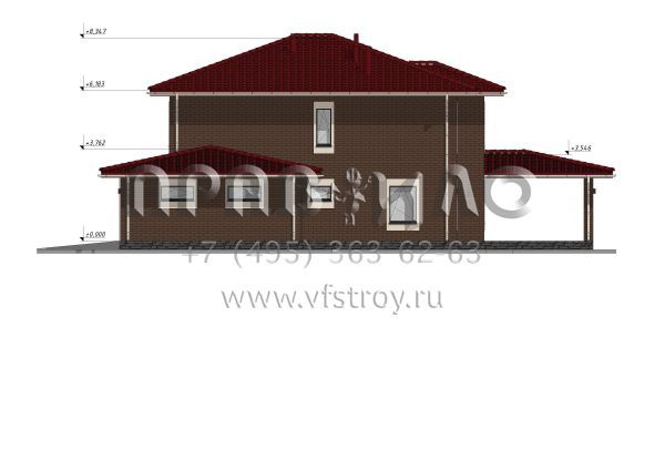 Проект двухэтажного дома с гаражом на две машины в стиле Райт S-234