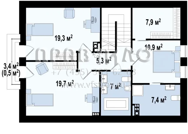 Проект одноэтажного мансардного дома классической архитектуры s3-156-6 (Z95 A)