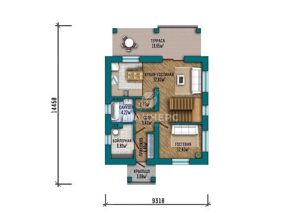Проект компактного дома с мансардным этажом S2-134 (398-134-1М)