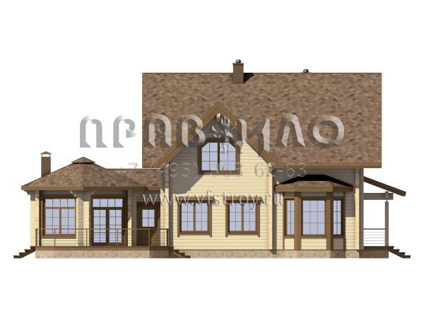 Загородный дом из бруса с шестигранной верандой S7-195 (1-42d)