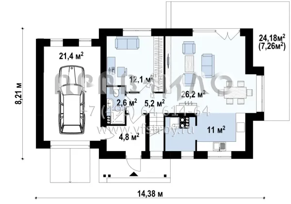 Проект загородного коттеджа с гаражом и мансардой S3-146 (Z101 D GL)