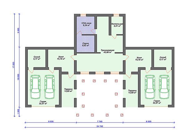 Проект таунхауса на 3 семьи S4-128 (К-310)