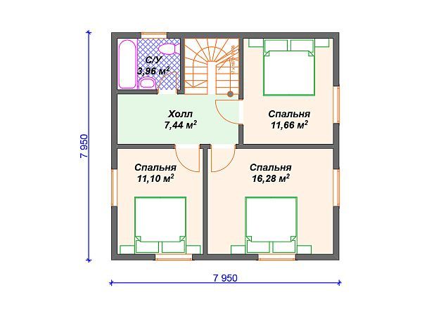 Проект каркасного дома с 3 спальнями S4-120 (И-076)