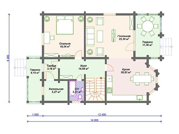 Проект деревянного дома с эркером S4-194 (ДС-155)