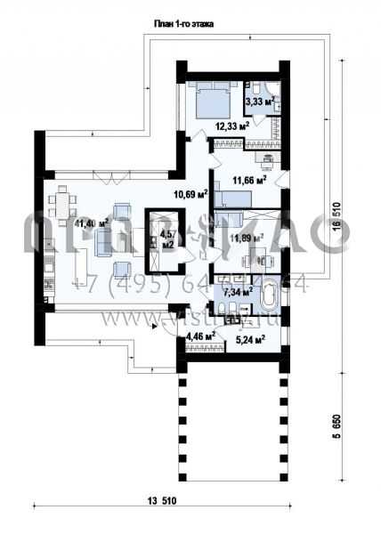 Проект стильного одноэтажного дома с широким остеклением гостиной S3-114-2 (Zx201)
