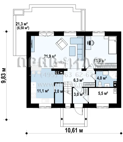 Проект маленького дома с круглым камином S3-135-1 (Z14)