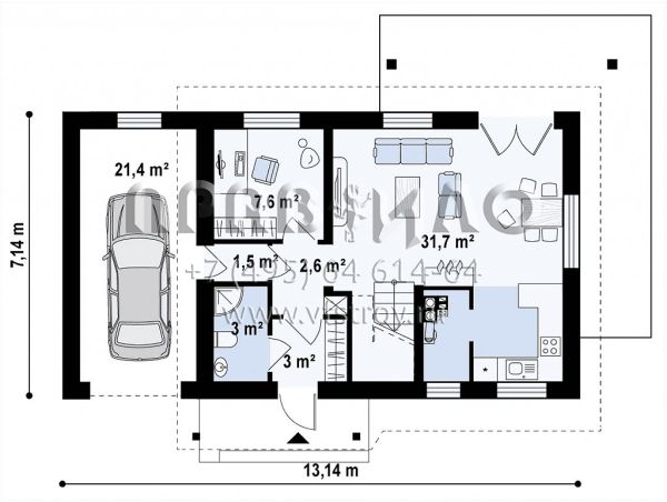 Проект пятикомнатного мансардного дома с гаражом S3-121-6 (Z216 GL)