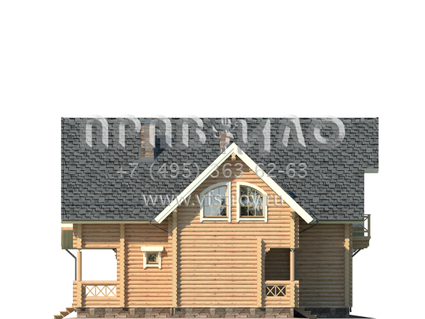 Бревенчатый дом с навесом для автомобиля S7-198 (1-27)