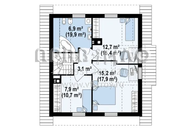 Проект одноэтажного мансардного дома с камином S3-119-2 (Z44)