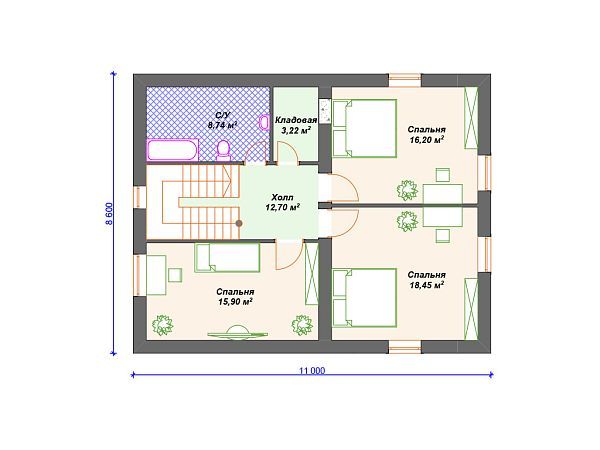 Проект каменного дома с 3 спальнями и террасой S4-177 (К-010)