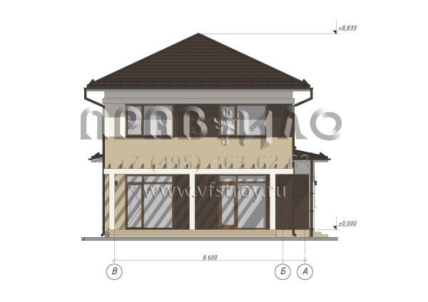 Проект современного двухэтажного коттеджа с 4 спальнями S-166