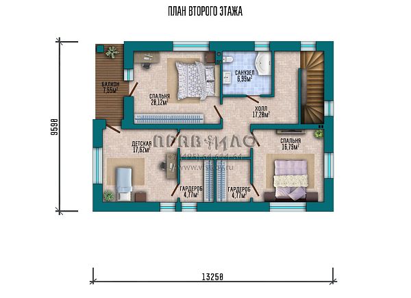 Проект двухэтажного дома с большой открытой террасой, кухней-столовой и гостевой комнатой на первом этаже S2-205 (145-205-2)
