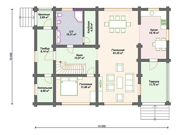 Проект деревянного дома из бревна 10 на 14 м с мансардой S4-195 (ДО-129)