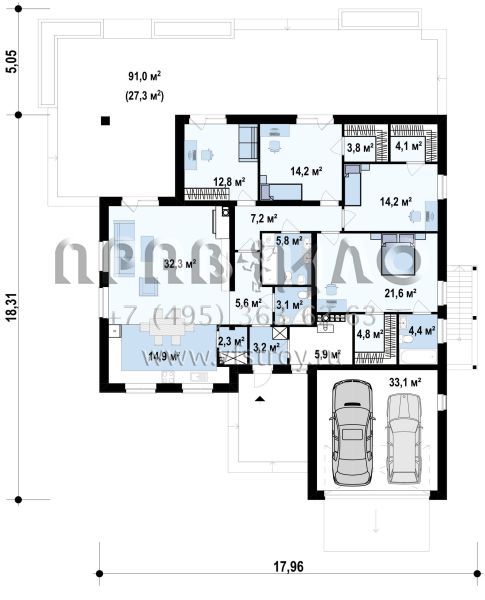 Проект комфортного одноэтажного дома с гаражом и подвалом S3-264 (Z301 P)