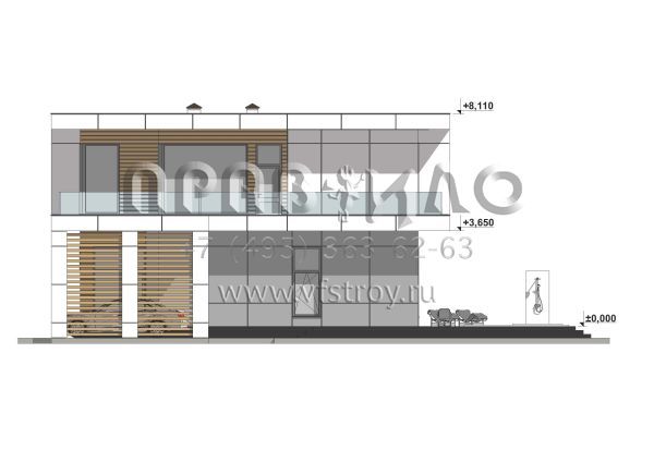 Проект дома с большой террасой и навесом для автомобиля S-158