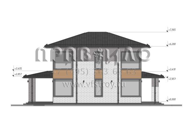 Проект эффективного двухэтажного дома с навесом для авто  S-121