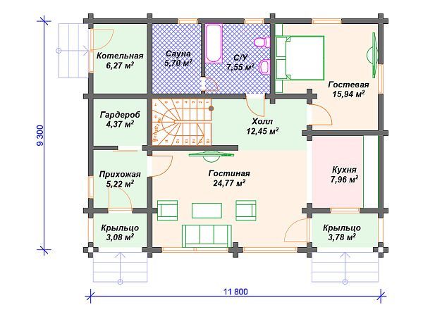 Проект деревянного дома с 3 спальнями S4-131 (ДС-033)