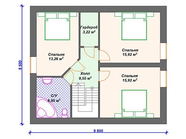 Проект каменного дома с 3 спальнями и террасой S4-145 (К-113)