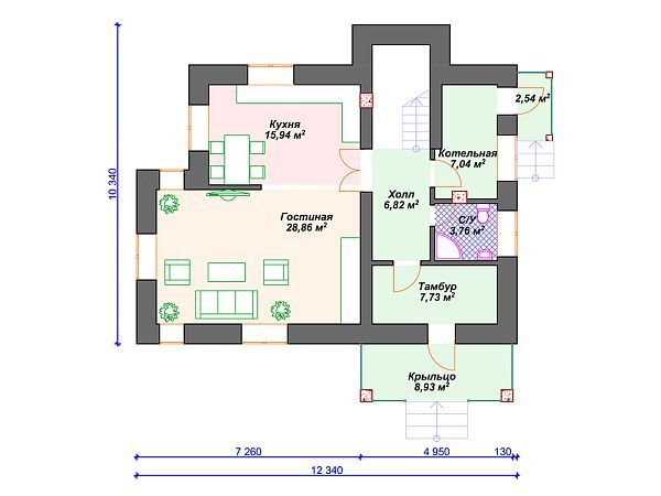Проект каменного дома с 3 спальнями S4-152 (К-027)