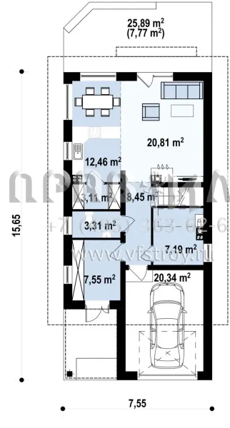 Проект вытянутого в плане дома для узкого участка  S3-144 (Z299)
