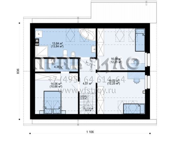 Двухквартирный дом с одним гаражом и тремя спальнями S3-130 (Zb45)