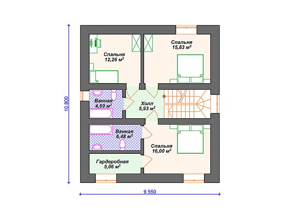 Проект дома с 4 спальнями и террасой. S4-171 (К-358)