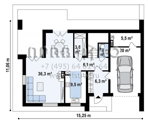 Проект стильного современного одноэтажного дома с гаражом и просторной террасой s3-168-5 (Z347)