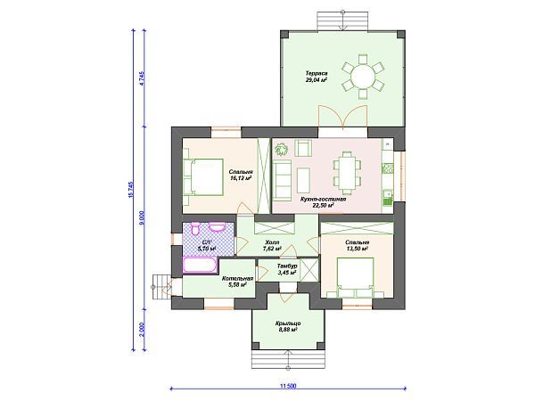  Проект одноэтажного дома  S4-112 (К-195)