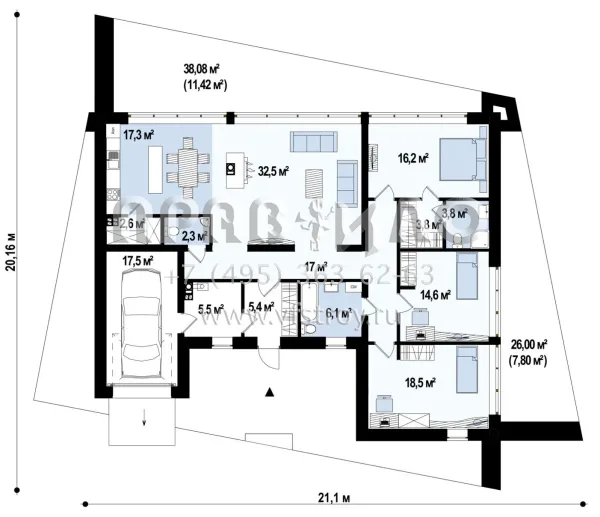 Проект стильного четырехкомнатного дома с встроенным гаражом S3-162-2 (Zx71)