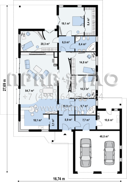 Проект просторного частного дома с пристроенным гаражом  S3-271 (Z82)