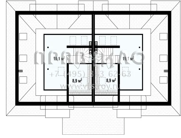 Проект двухквартирного дома с мансардой S3-223-2 (ZB1)