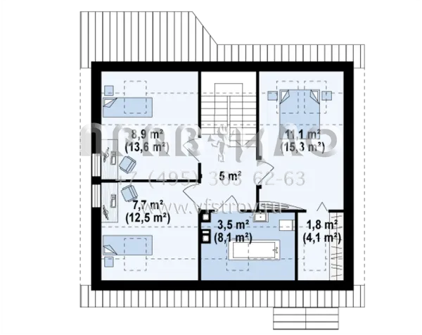 Проект частного дома с мансардой и террасой S3-117-1 (Z75)