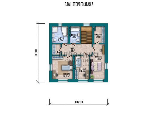 Проект квадратного загородного дома 10 на 10 метров с отделкой декоративной штукатуркой S2-152 (135-152-2)