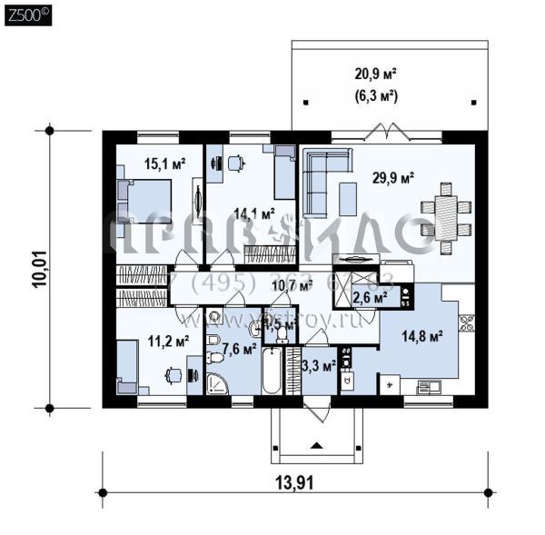 Проект компактного одноэтажного дома S3-111 (Z91 v1)