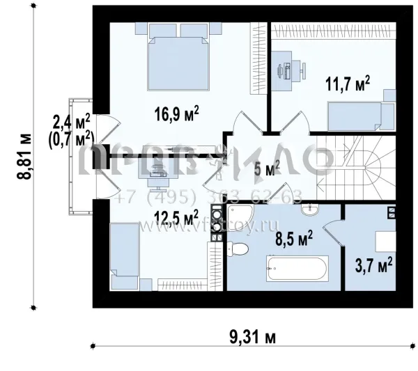 Проект коттеджа с пристроенным к правому фасаду гаражом S3-149-2 (Z102 GP)