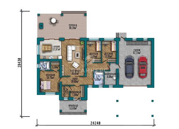 Проект с подвалом и фасадом из серого кирпича S2-297 (546-298-1ПГ)