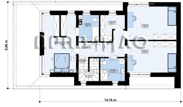 Современный, большой и комфортный одноэтажный дом со вторым светом в гостиной s3-195 (Zx214+)