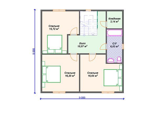 Проект каркасного дома с 3 спальнями S4-152 (И-037)